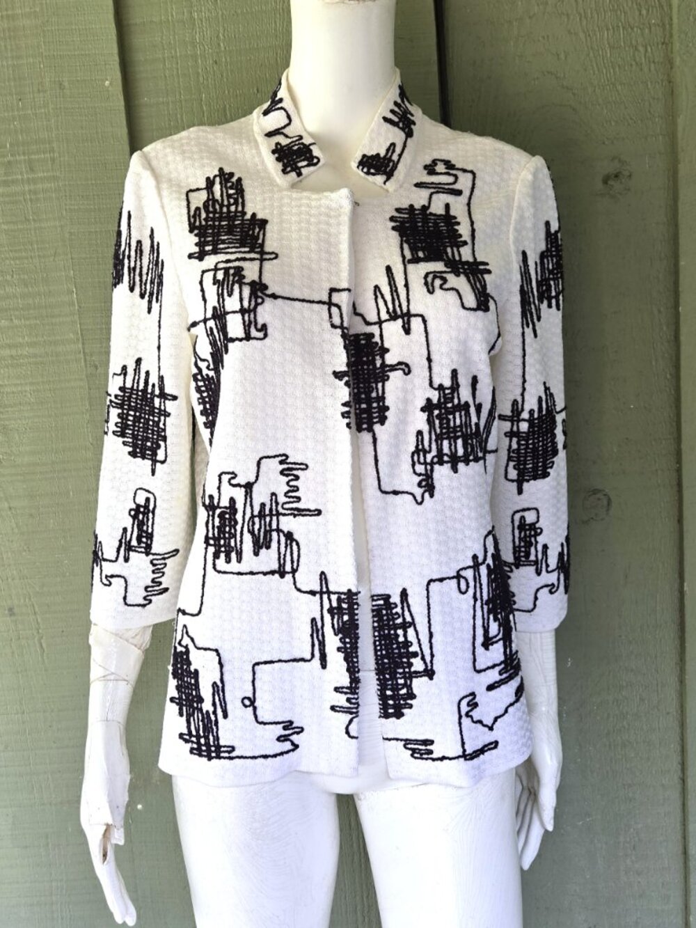 MING WANG White Black Open Front Jacket Small